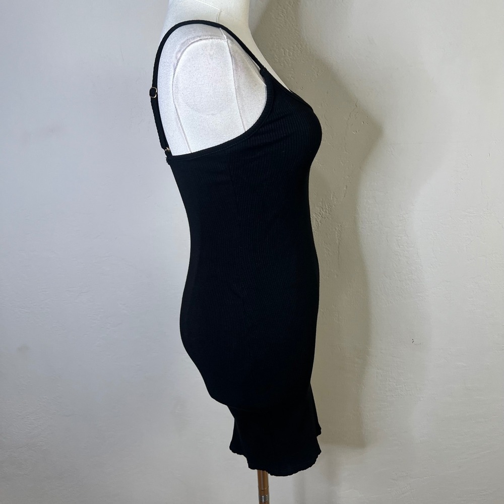 Lulus Dress Bodycon Ribbed Mini Size Small Black Ribbed Knit‎ Spaghetti Strap - Picture 5 of 9